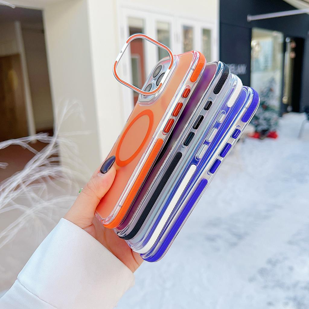 Applicable to Apple 16promax chameleon magnetic mobile phone case lens holder iPhone15 anti-skid strip protective case