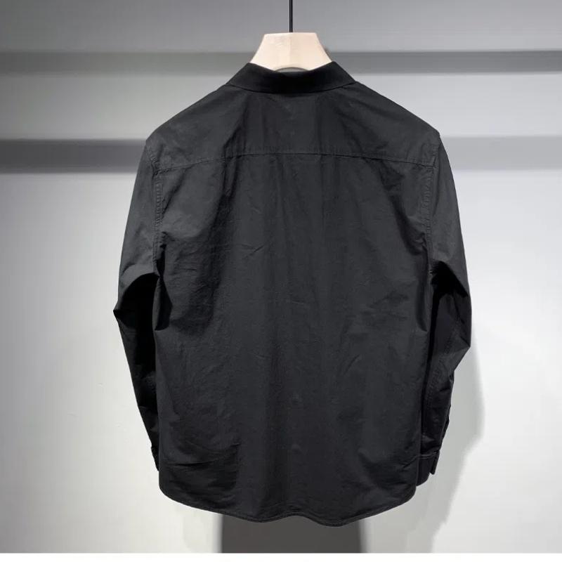 Japanese Fashion Striped Spring Autumn Men's New Spliced Square Collar Button Solid Color Loose Casual Long Sleeved Shirts