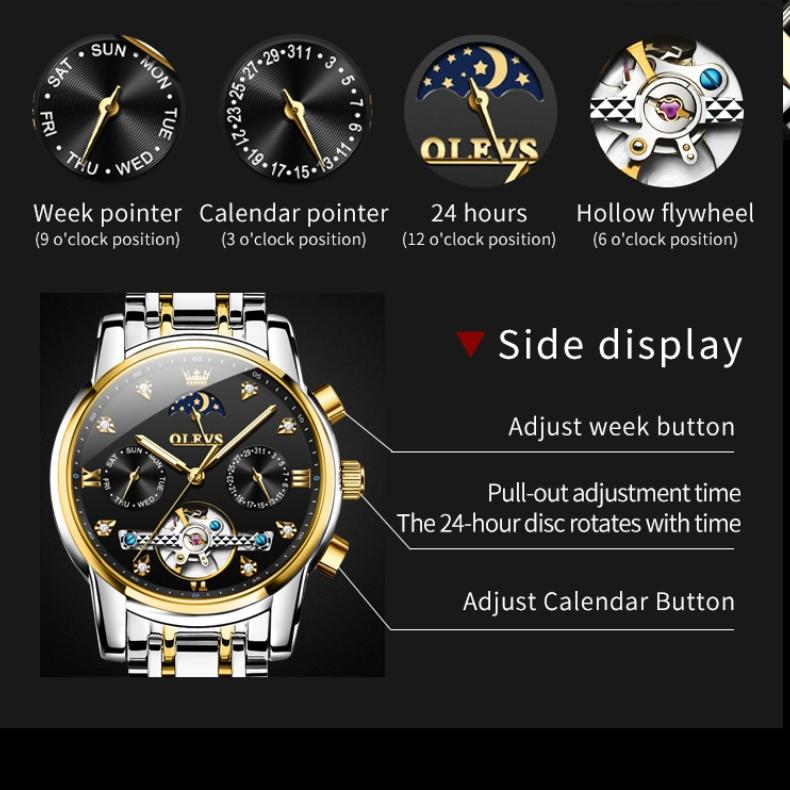 OLEVS Markenuhren, automatische mechanische Uhr, Business-Freizeit, hohle Herrenuhr, Herrenuhr, modisch