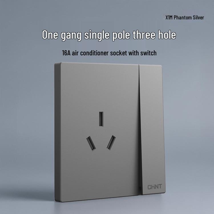 Chint 16A One-Gang 5-Hole Air Conditioner Wall Socket, Cream, Type 86, Phantom Silver Grey