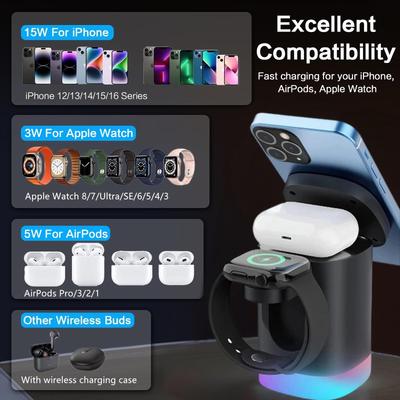 3-in-1 Wireless Charger for iPhone 16/15/14/13/12 Pro/Max/Mini Fast Magnetic Charging Station for Apple Devices