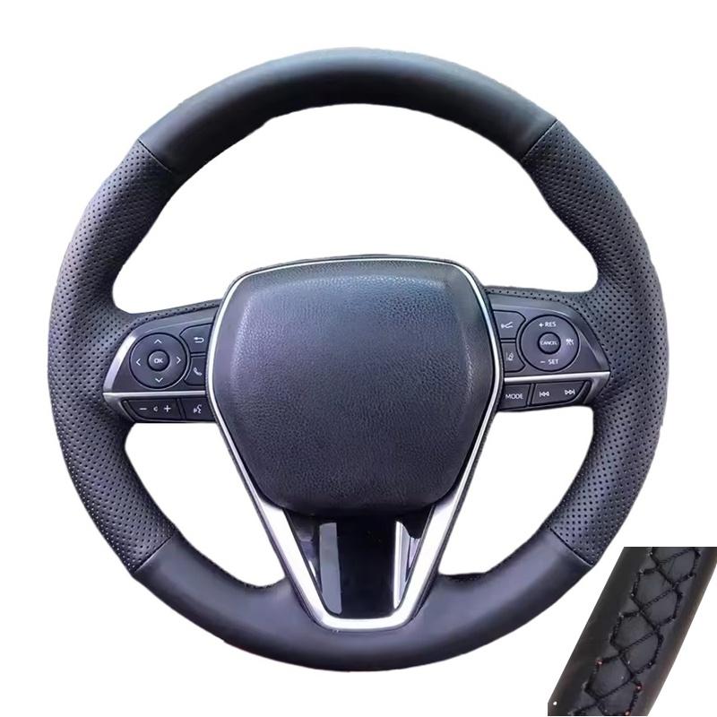 Customized Microfiber Leather Car Steering Wheel Cover For Toyota Avalon Camry 2018-2022 Crown 2018-2022 Corolla 2018-2022 RAV4 Black Thread