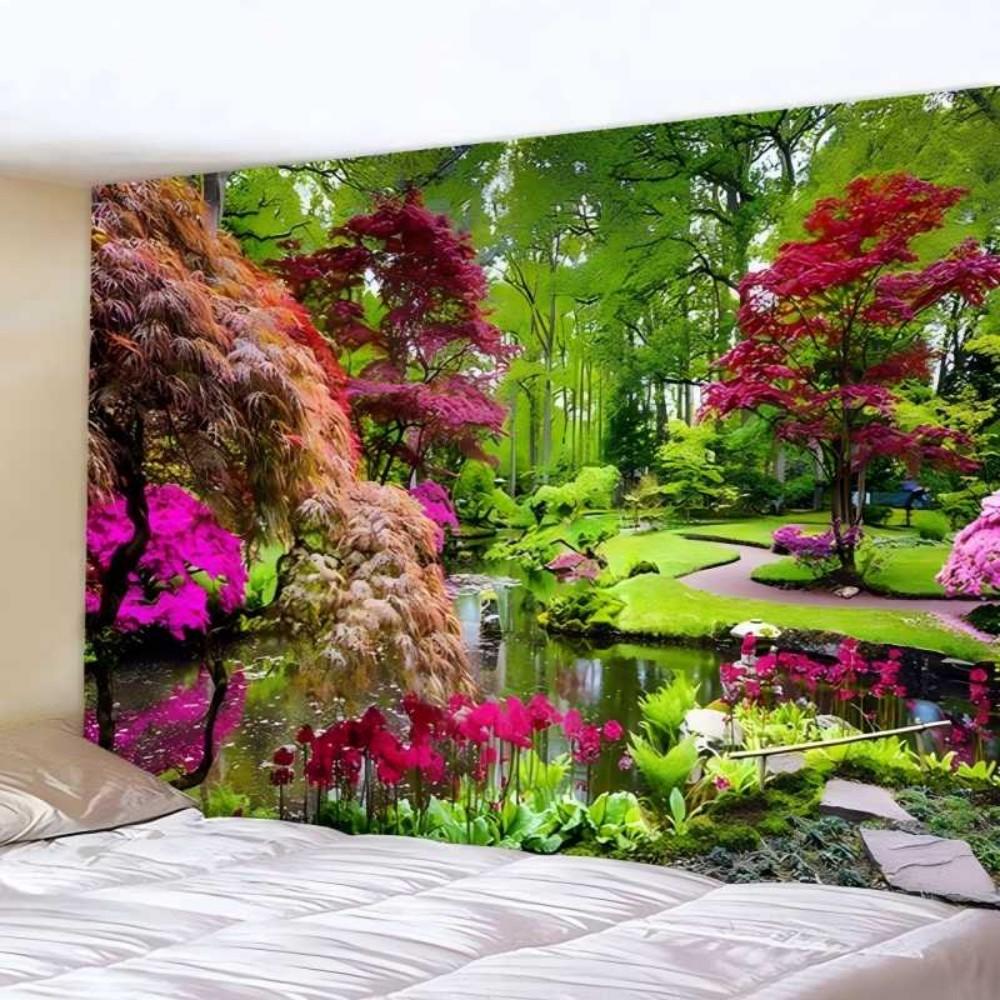 VIKAMA Coastal Landscape Print Tapestry Bedroom Headboard Living Room Study Home Wall Hanging Decor Machine Washable Durable