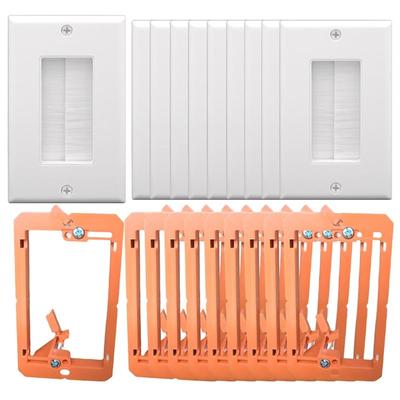 ABWR-Mounting Bracket Included 10PCS Brush Wall Plate Cable Pass Through Insert Single Gang For Low Voltage Cables Wall Cover