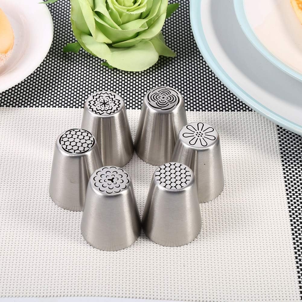 6PCS Piping Tips Set Flower Frosting Tips Nozzles Icing Tips Stainless Steel Flower Cake Icing Piping Nozzles Decorating Tips