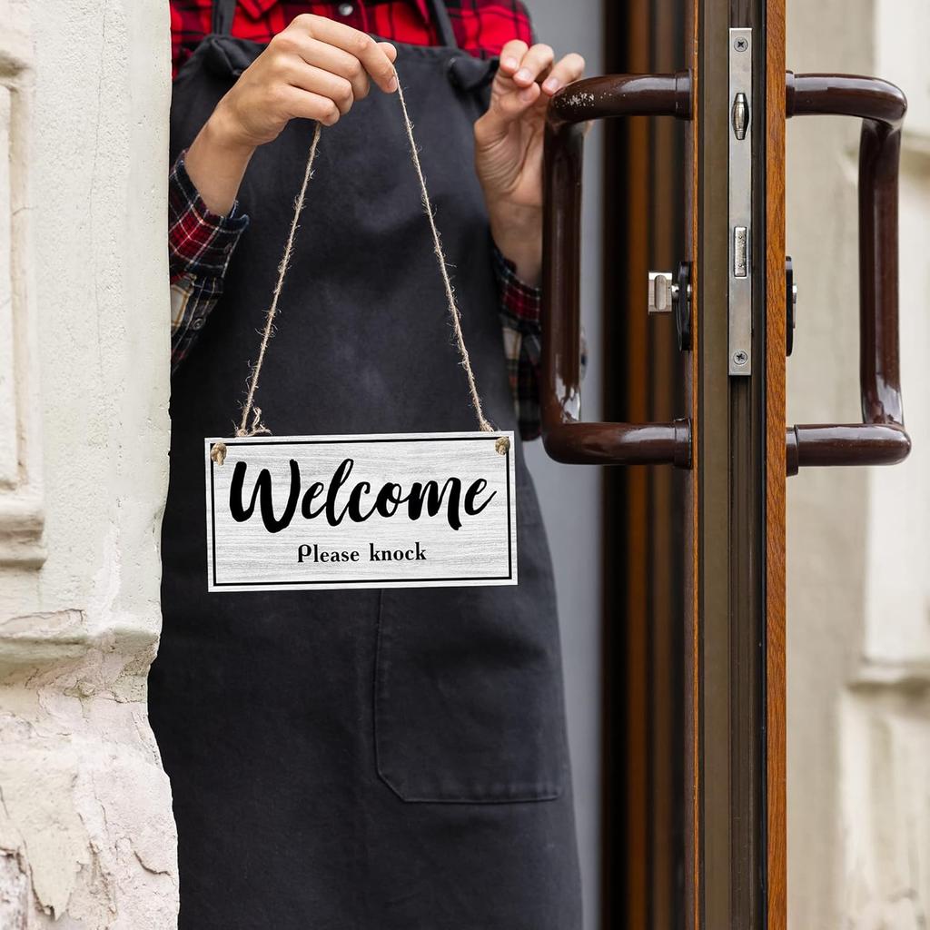 Meeting in Progress Door Sign, 10x5 Dibond Do Not Disturb, Hanging Welcome Please Knock Sign for Door