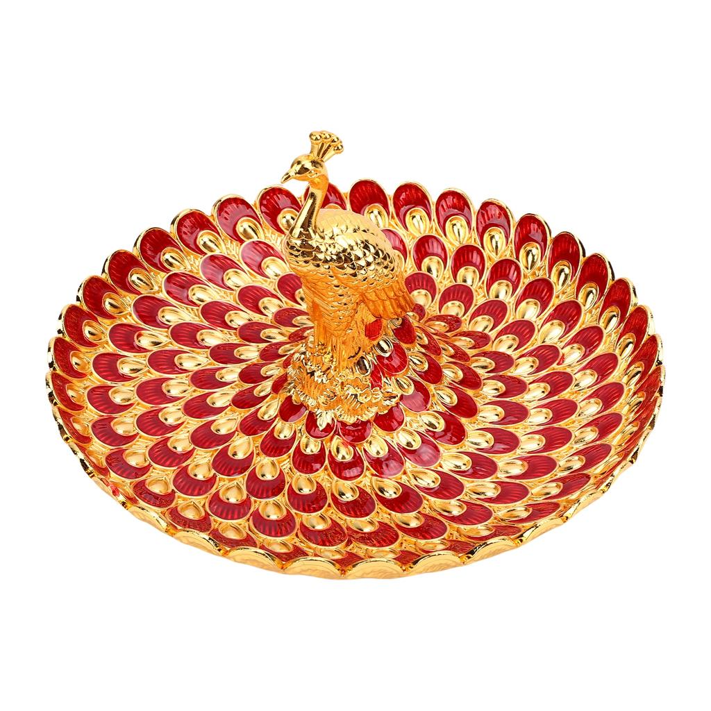 Tavă Rotundă de Servire Formă Păun Farfurie Metalică pentru Gustări Fructe Deserturi Depozitare Decor Masă Acasă Bufet Hotel Bar