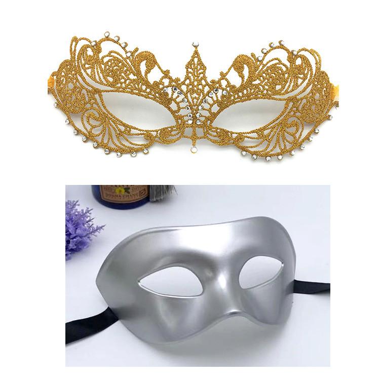 Mask Couple Halloween Set With Rhinestones And Lace For Holiday Party Costumes