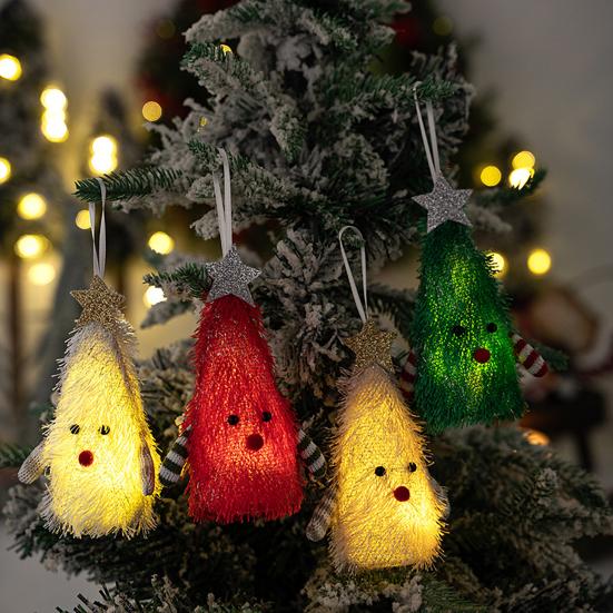 Light-up Plush Christmas Tree Doll Decoration Stuffed Fluffy Xmas Tree Shaped Gnome Elf Ornament with Glitter Star Topper for Hotel Mall Window Decor