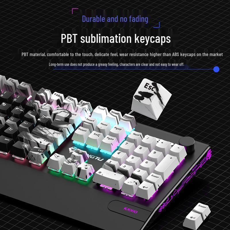 Langtu K1000 Mechanical Gaming Keyboard with Blue Switches - Custom PBT Theme for Girls & Office Use