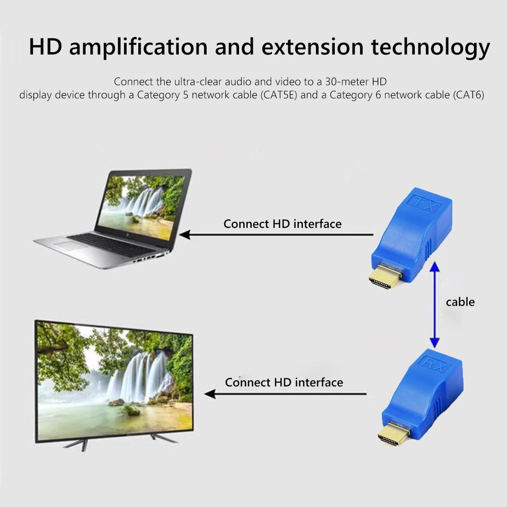 2Pcs RJ45 4K to RJ45 Extender 30m CAT5e Cat6 Network Ethernet HDMI-compatible LAN Network Cable Amplifier Transmitter