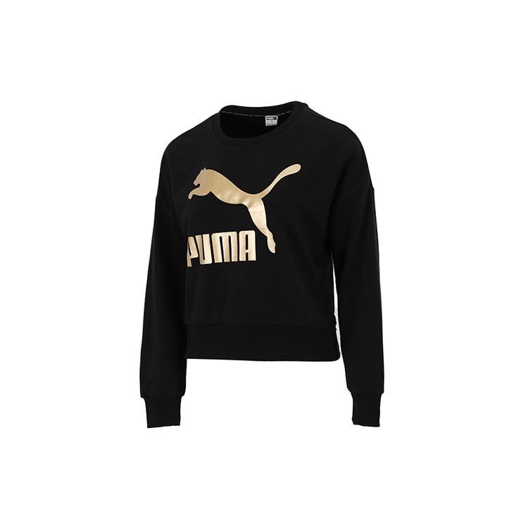 (WMNS) PUMA Classics Logo Printing Round-neck Swea Black Women s 531382-66 L
