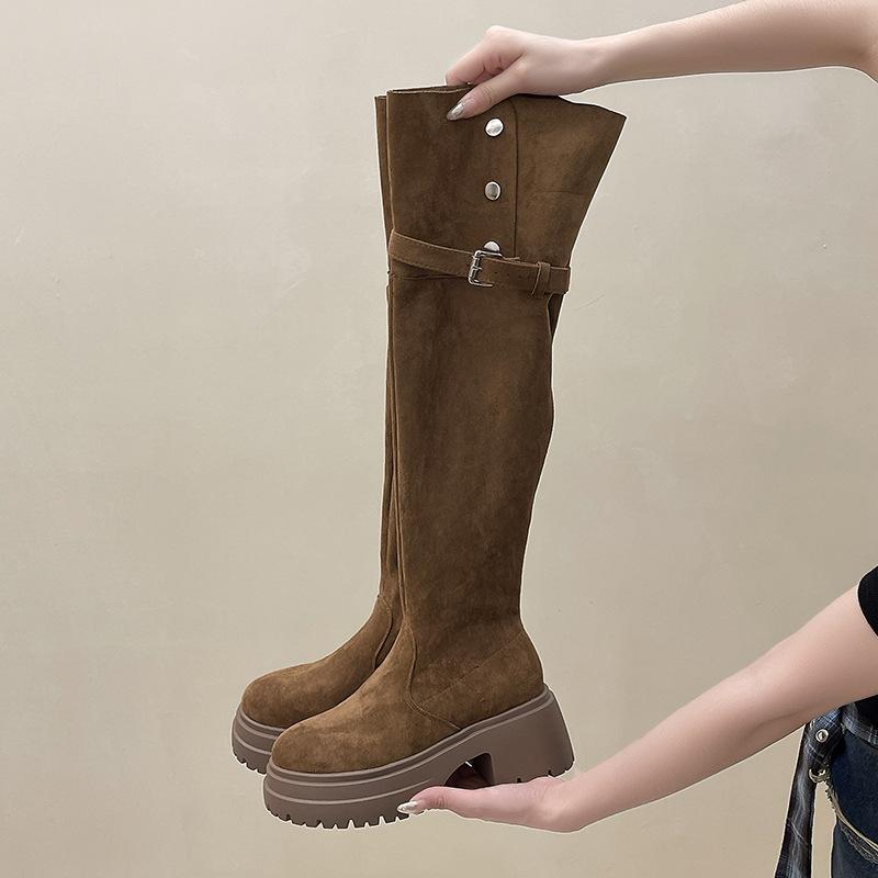 Two wear folded thick-soled boots for women in the autumn and winter of 2025, the new small thick-soled big-tube circumference is thin and tall boots.