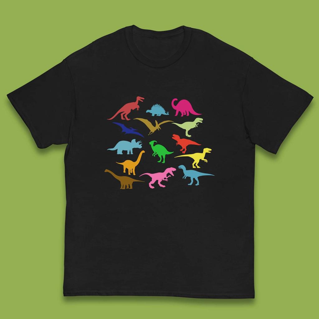 Colourful Dinosaurs Dino Fossil Dinosaurs Wild Nature Prehistoric Paleontology Velociraptor Kids T Shirt