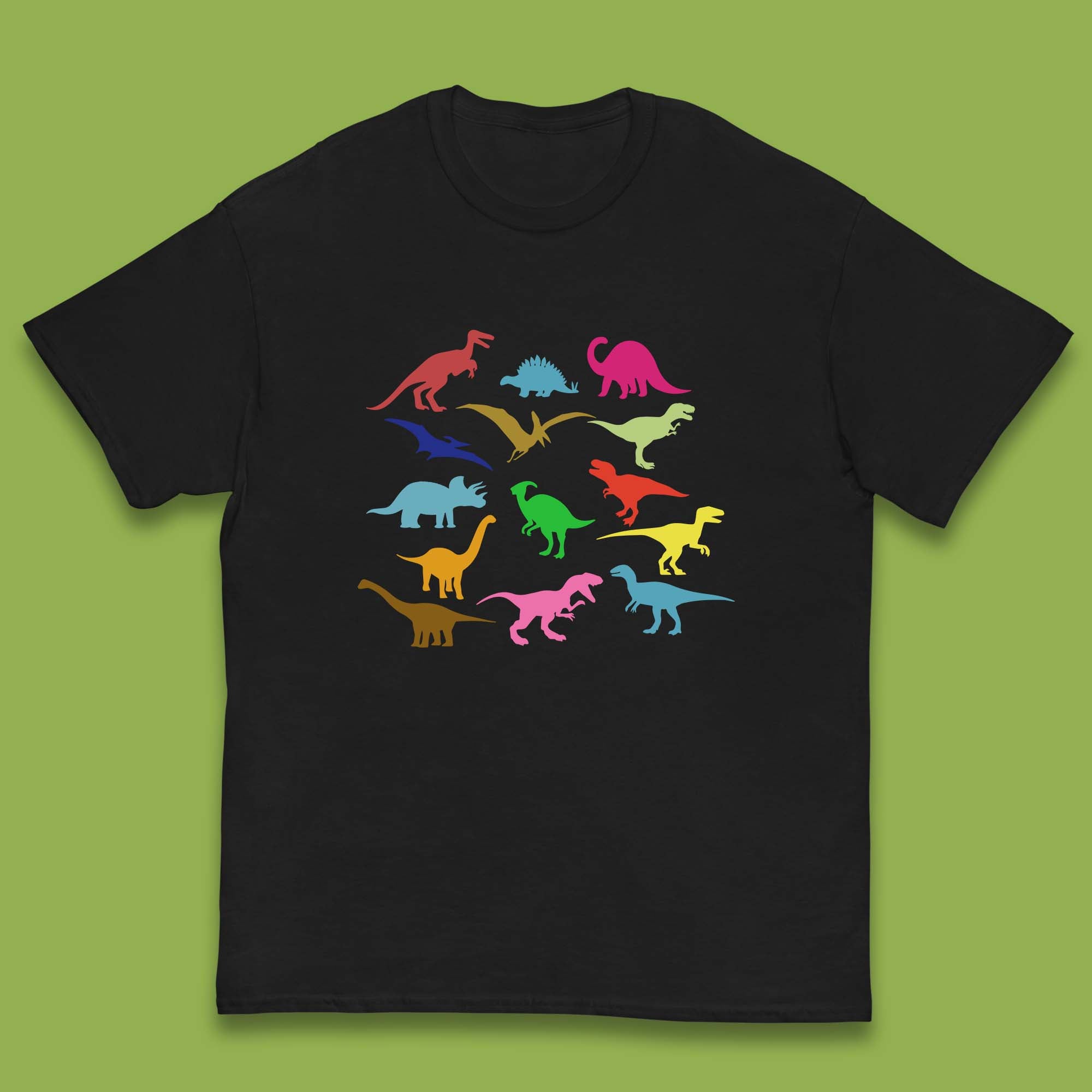 Colourful Dinosaurs Dino Fossil Dinosaurs Wild Nature Prehistoric Paleontology Velociraptor Kids T Shirt 120