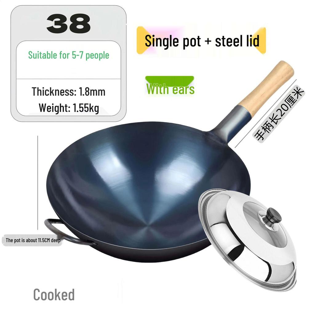 Zhangqiu Non-stick Cast Iron Wok with Large Ladle for Home & Restaurant Use - Suitable for Gas Stoves