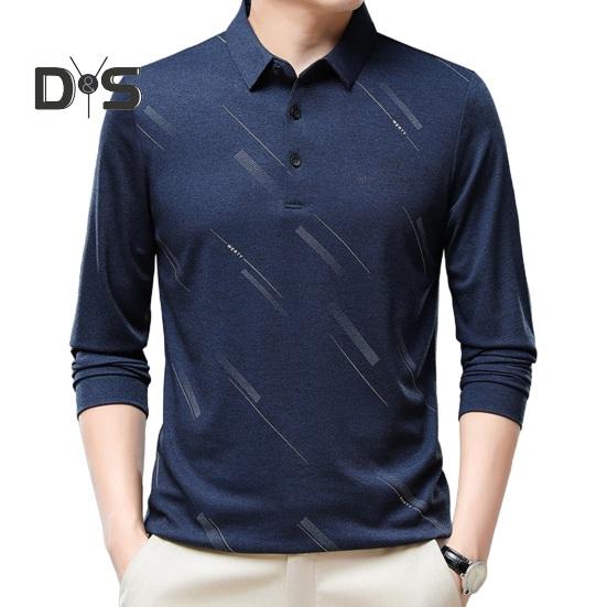 

Мужская деловая рубашка, приталенная футболка с длинным рукавом и лацканами, однотонный топ для мужчин среднего и пожилого возраста, повседневная рабочая одежда XL темно-синий