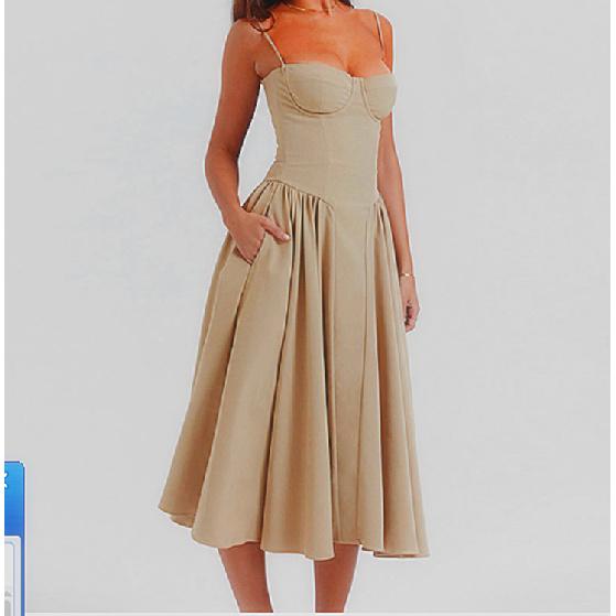 Nova moda feminina primavera e verão temperamento deslocamento respirável e confortável camisa sexy vestido de saia longa