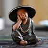 Black Pottery Buddhist Monks Miniature Figurines Buddha Statue Sculpture Tea Filter Funel Set Ornaments Home Docor Decoration
