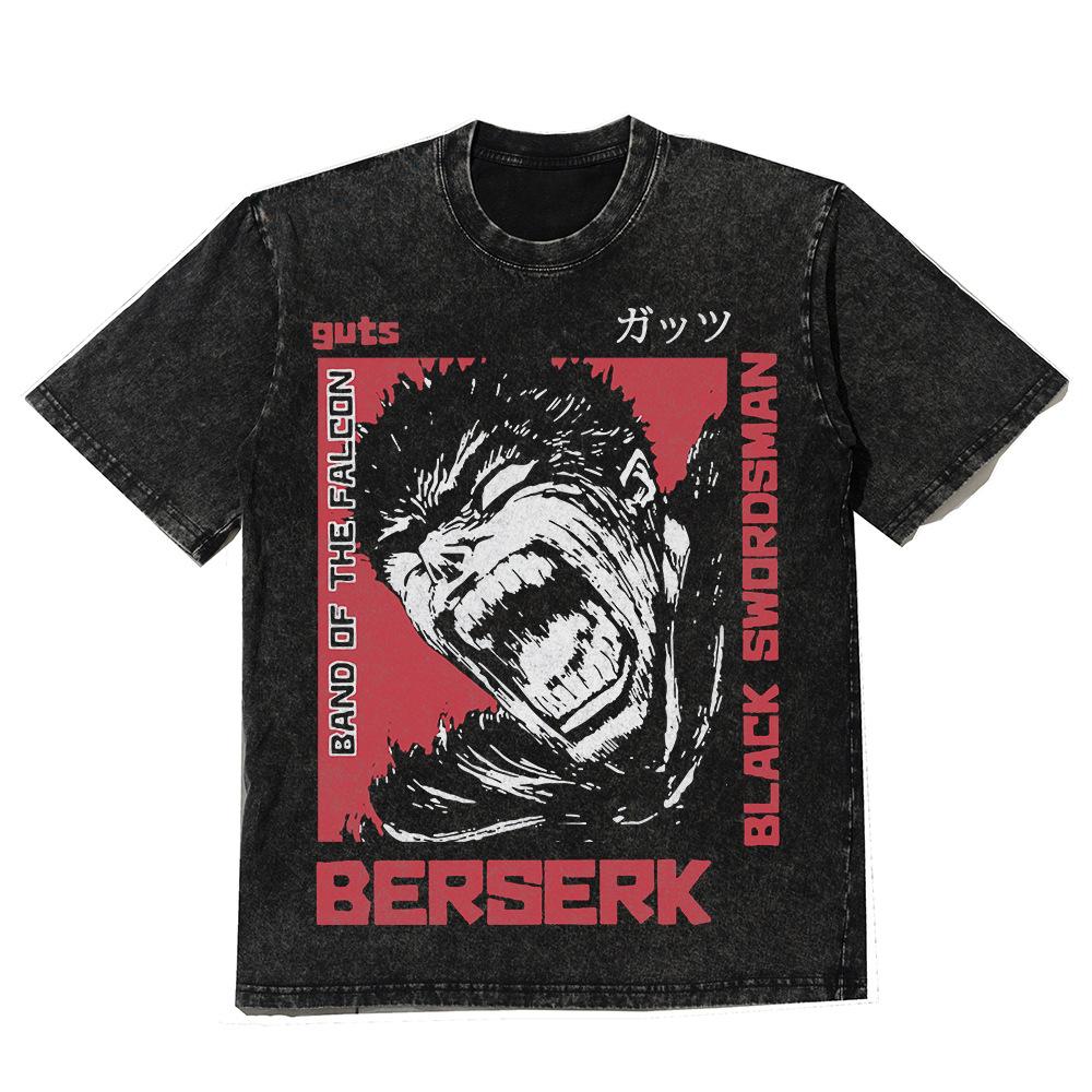 T-shirts Homme Imprimé Graphique Anime Lavé Vintage Oversize Harajuku Streetwear Coton Lâche Manches Courtes T-shirts Hauts M black
