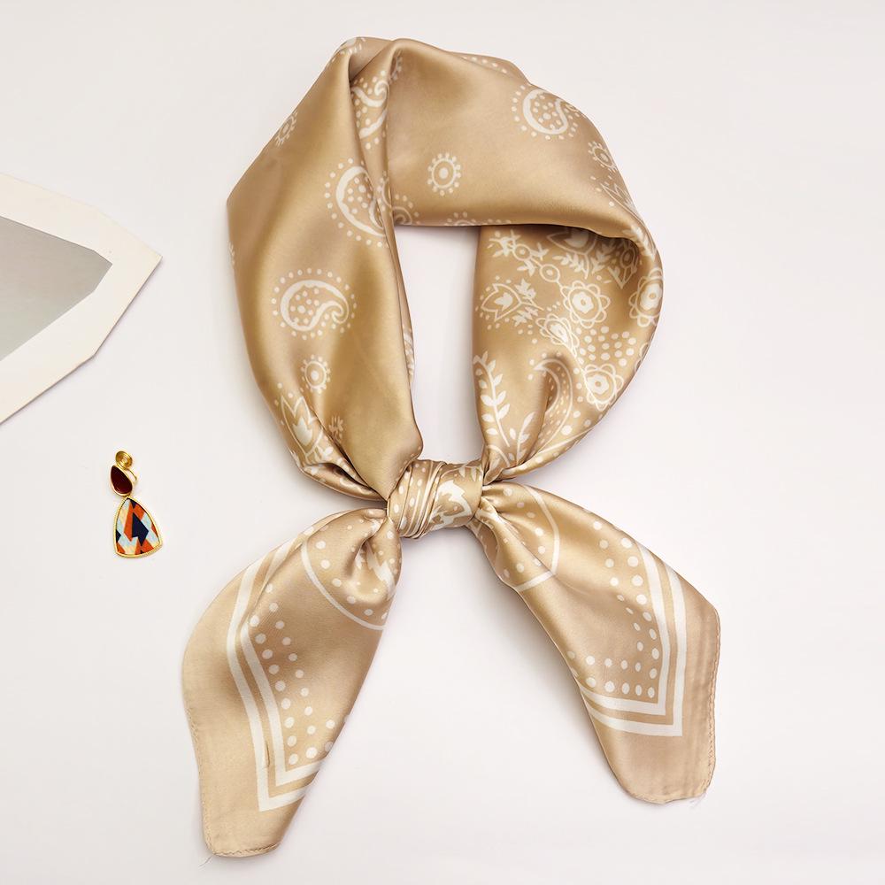 Small 70cm Sunflower Print Silk Satin Square Scarf for Women - Versatile and High-End Accessory