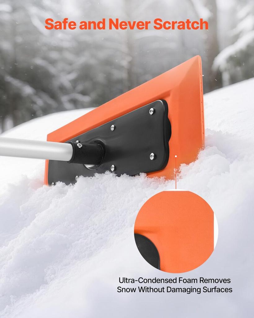 Snow Roof Rake, 1.2m Long Reach Car Roof Snow Scraper, 45cm Foam Blade for No Scratches, Non-Slip Handle, Lightweight Snows Removal Tool for Vehicle