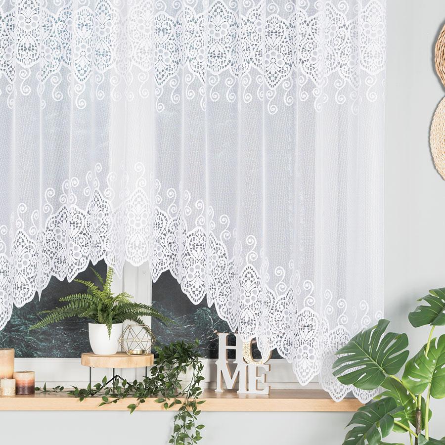 Celina - Ready-Made Jacquard Curtain With A Cut At The Bottom - 300X160 Cm - White
