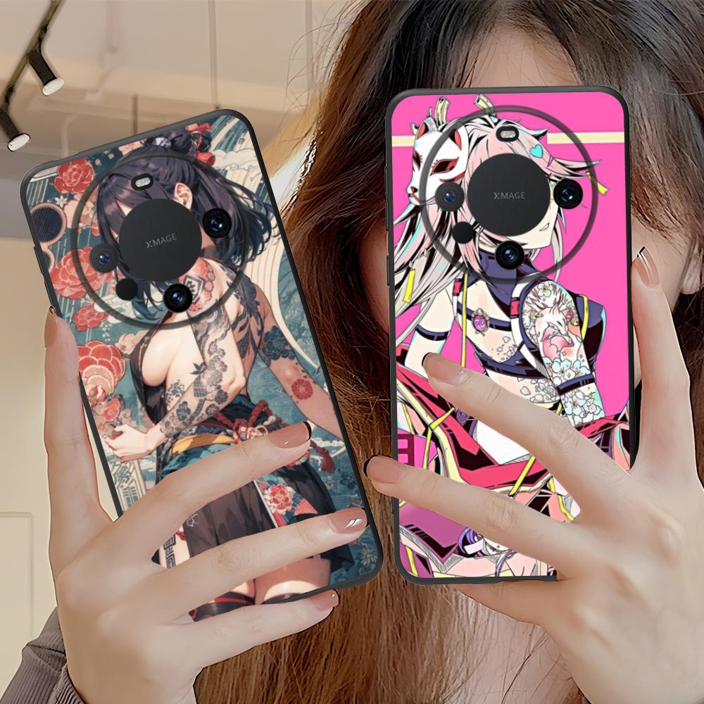 Fashion Tattoo Girl Mobile Phone Case for Huawei Mate 60 50 40 30 20 10 Pro Plus Lite E 5G Colorful Printing Cover Pretty Cover