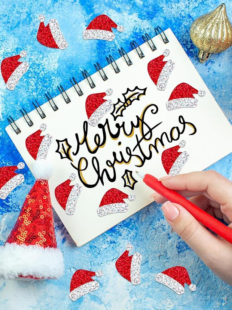 Christmas Hat Stickers 500 Pieces Adhesive Christmas Stickers Festive Decals for Holiday Home Gathering Party School Kids Adults