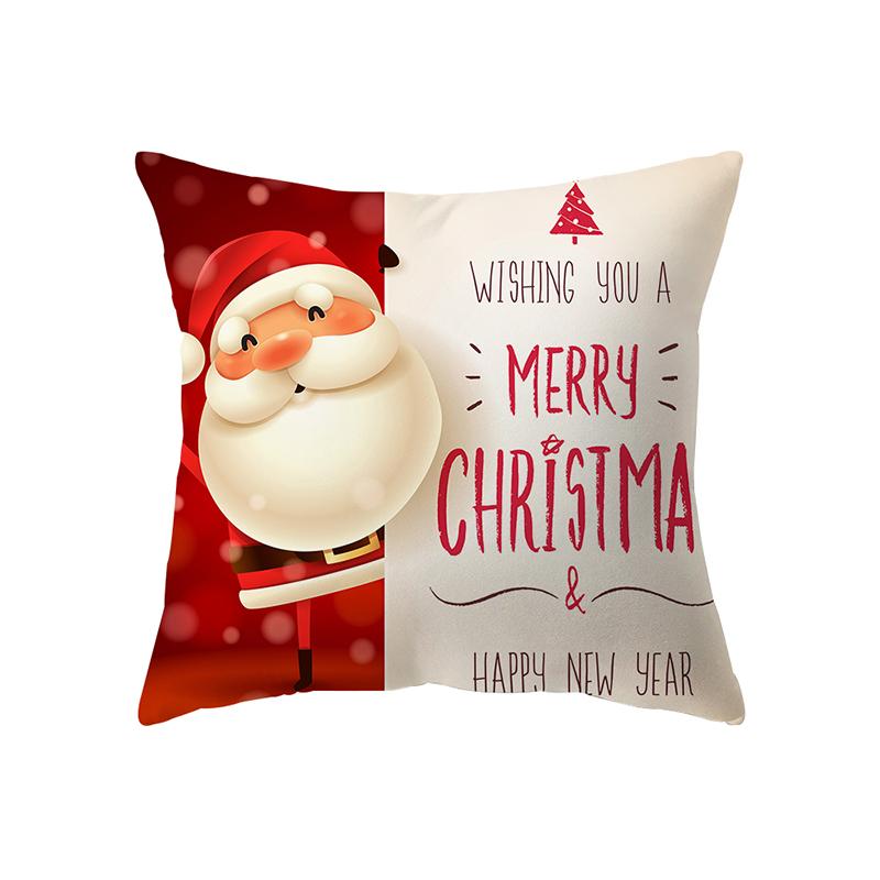 Merry Christmas Santa Claus Print Pattern Cushion Cover Home Living Room Sofa Decoration Square Polyester Pillow Pillow Cover