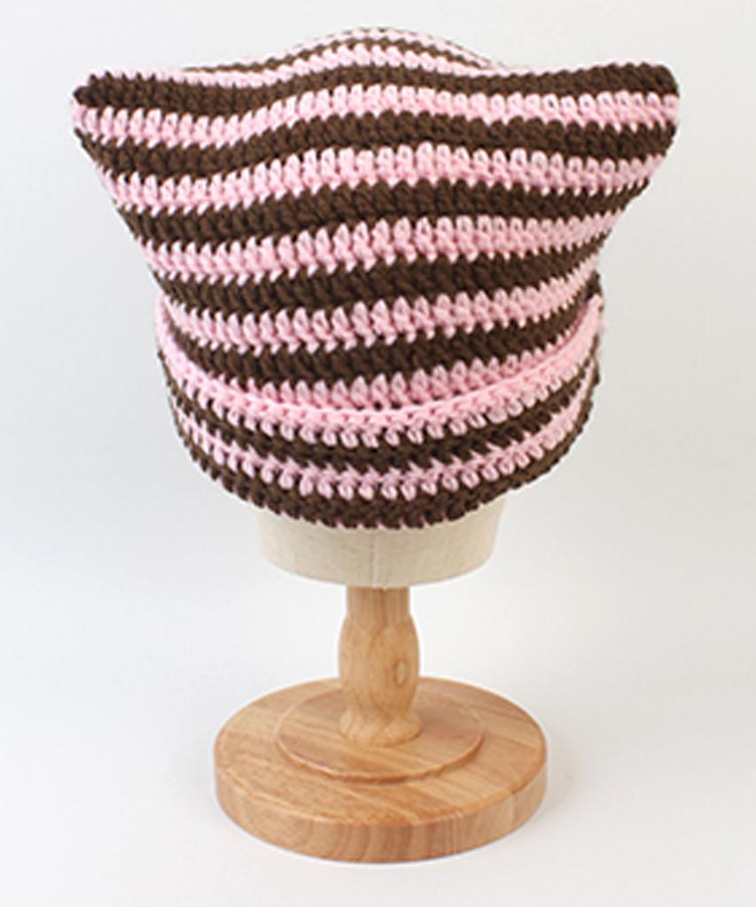 Yunibeosyeolkemiseuteuli Cat Bold Stripe Pink Beanie Cat Beanie
