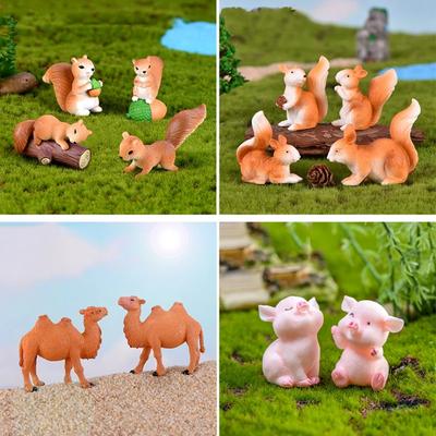 1 Set Squirrel Horse Pig Penguin Camel Figurines Miniatures Fairy Garden Gnome Moss Gift Resin Crafts Home Decoration Gnome