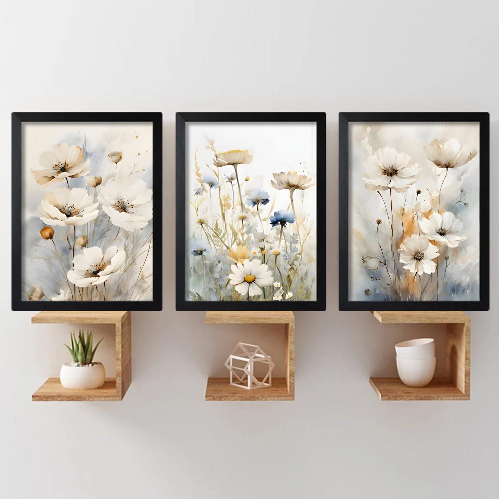 3pcs/set Flower Art Oil Painting Canvas with Wood Frame Draw Wall Decor Home Room Decorations