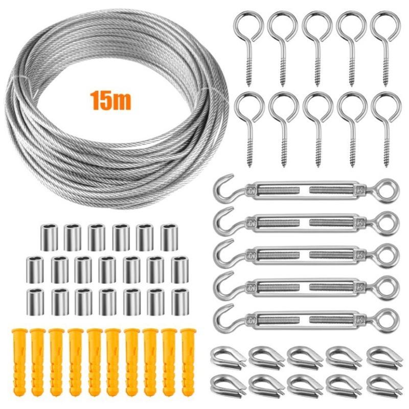 1 Set 15-20M Multifunctional Wire Rope Kit Stainless Steel Cable Tent Cord Hanging Clothesline Outdoor Cable Guardrail Ropes