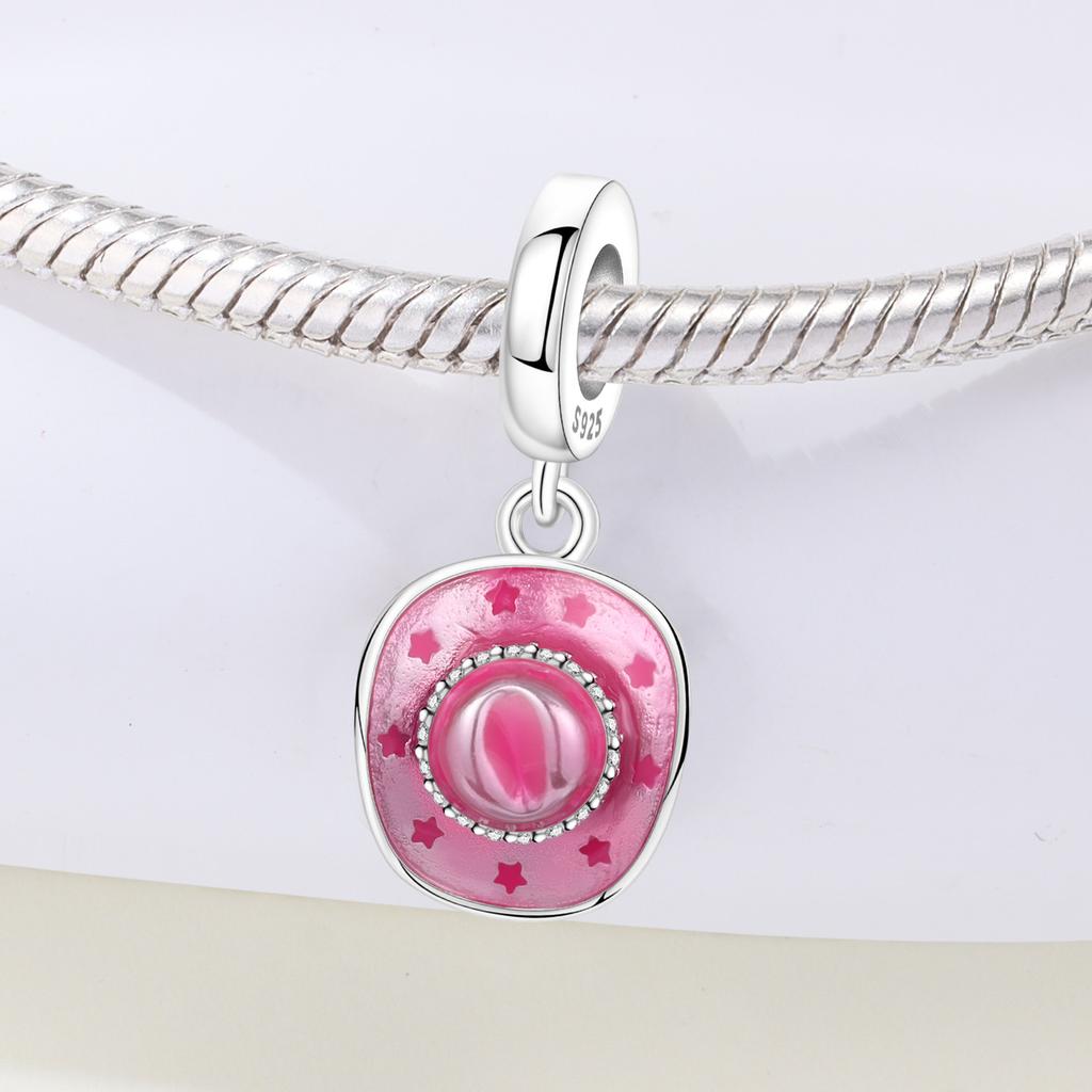 PANPOKI Kupfer Metall Rosa Jeanshut Authentisch Original Anhänger Perlen Komponenten Armband Hohe Qualität Feiner Schmuck Charm Perlen Komponenten Hohe Qualität