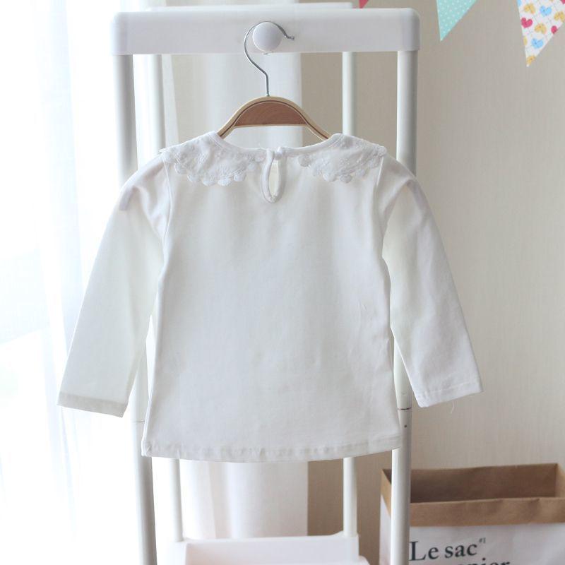 Girls' White Cotton Peter Pan Collar Long Sleeve Shirt for Spring & Autumn