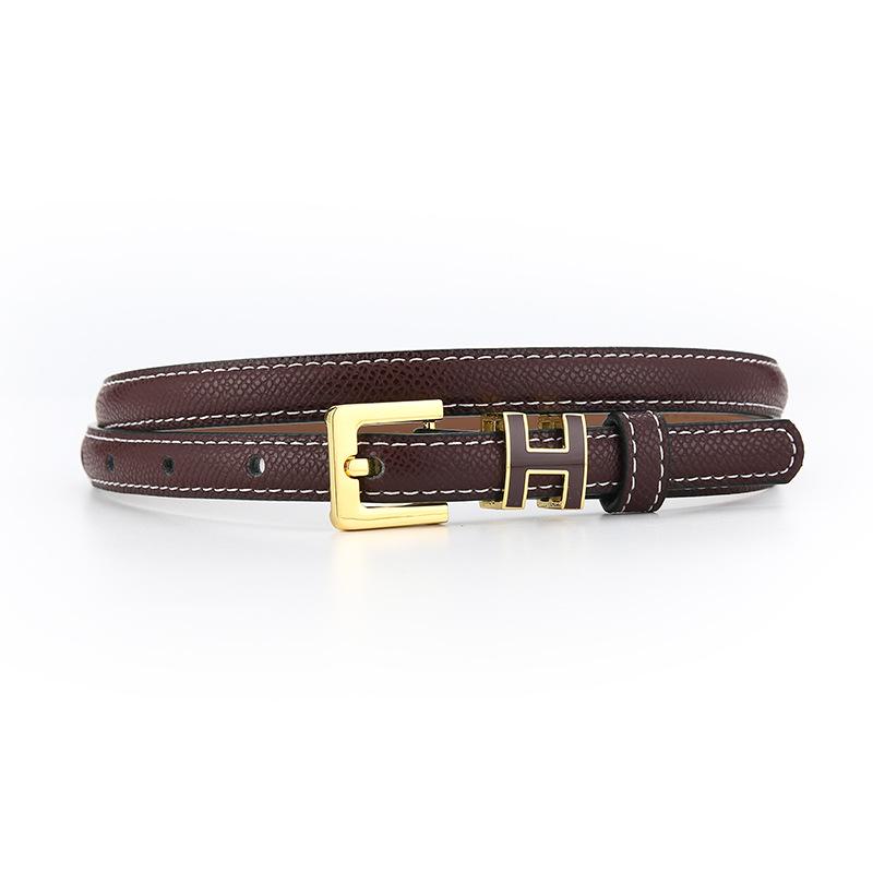 Women s Genuine Leather Thin Fashion Belt - Versatile Decorative Ins Style Waistband for Jeans 103cm кофейный