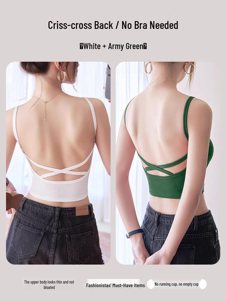 Women's American-Style Spaghetti Strap Vest with Chest Pads - Summer Lingerie Bra Top & Sleeveless Base Layer