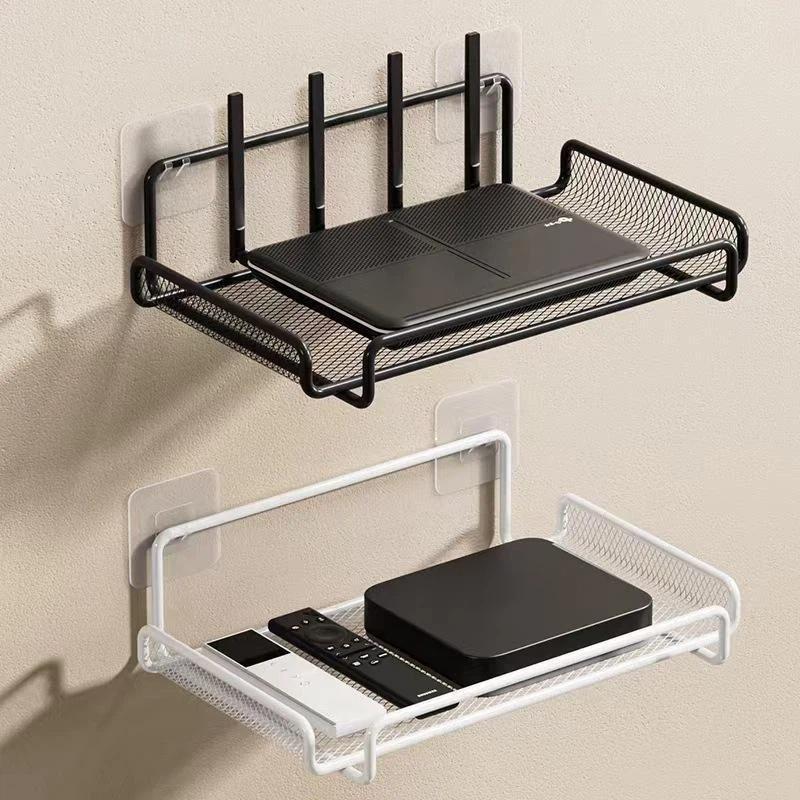 Rustproof Iron Wall Mounted Router Organizer No Drill Space Saving Storage Shelf for TV Boxes Routers Small Spaces