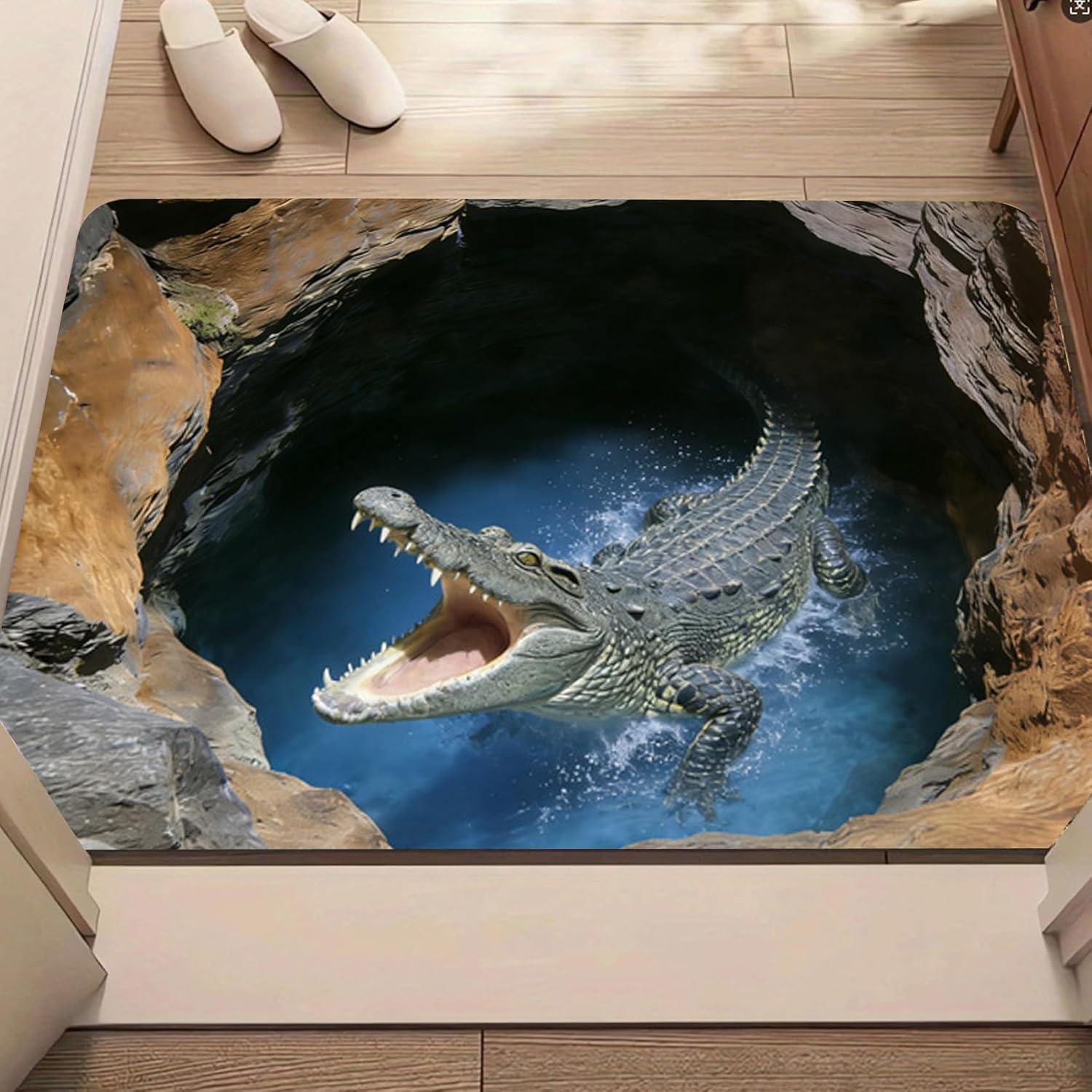 

2D Print Crocodile Door Mat Cave Water Design Welcome Entrance Rug Pranks Visual Illusion Soft Non-Slip Doorway Decorative Mat 40x60cm