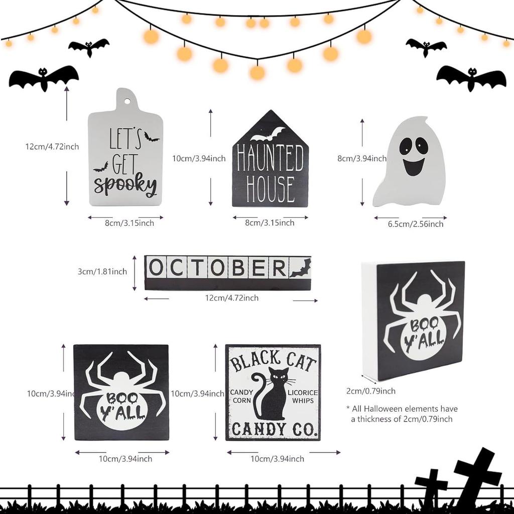 Halloween Tiered Tray Decor - Cute Ghost Signs, Black & Orange Home Decor, Creative Holiday Shelf Display