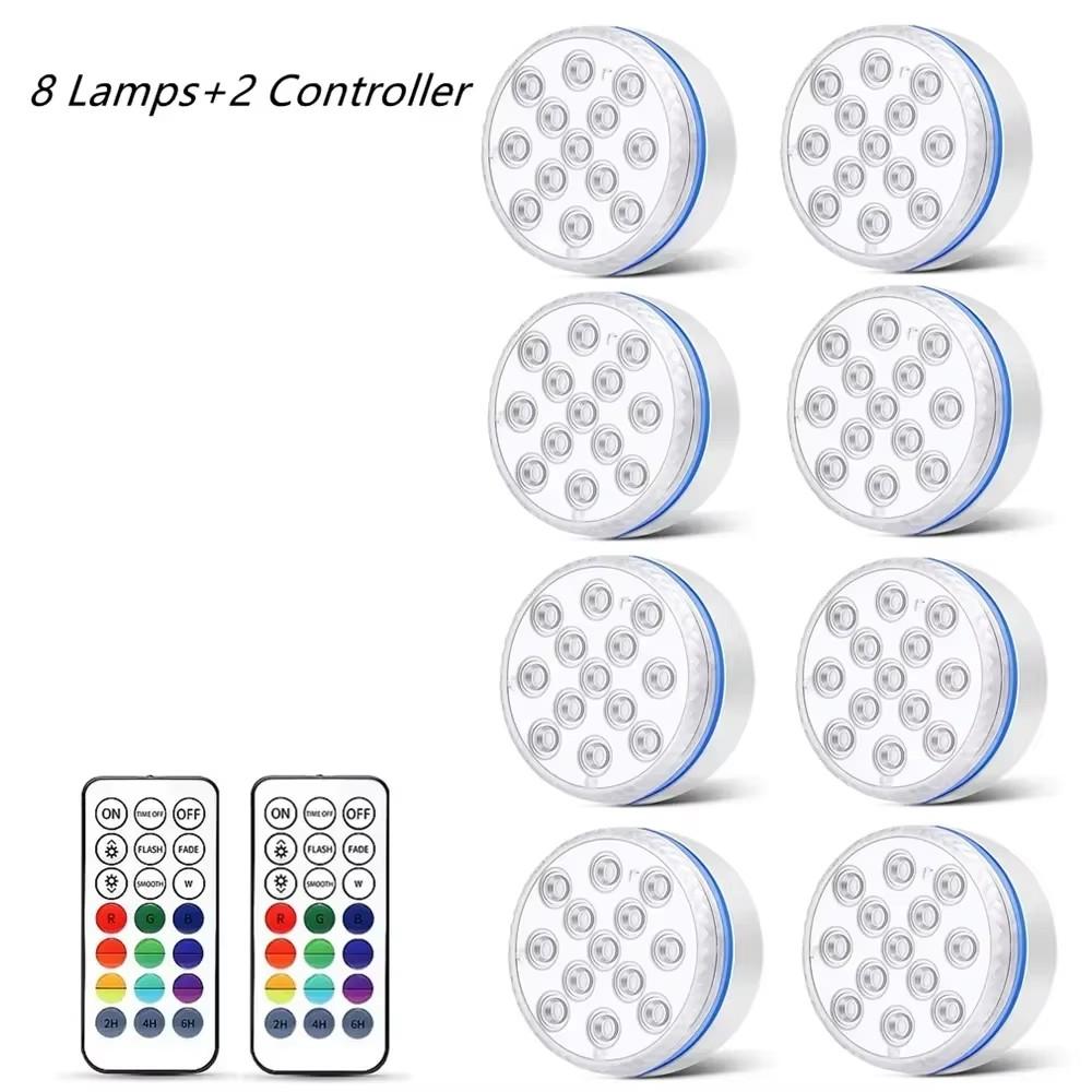 Newest Submersible 13LED Underwater Light with Remote Control Underwater Pool Light IP68 Bright Lamp RGB for Pond/Pool/Aquarium