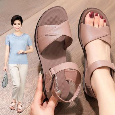 Mom's Non-Slip Soft Bottom Sandals Stylish Summer Flats for Middle-Aged and Elderly Women Shoes
