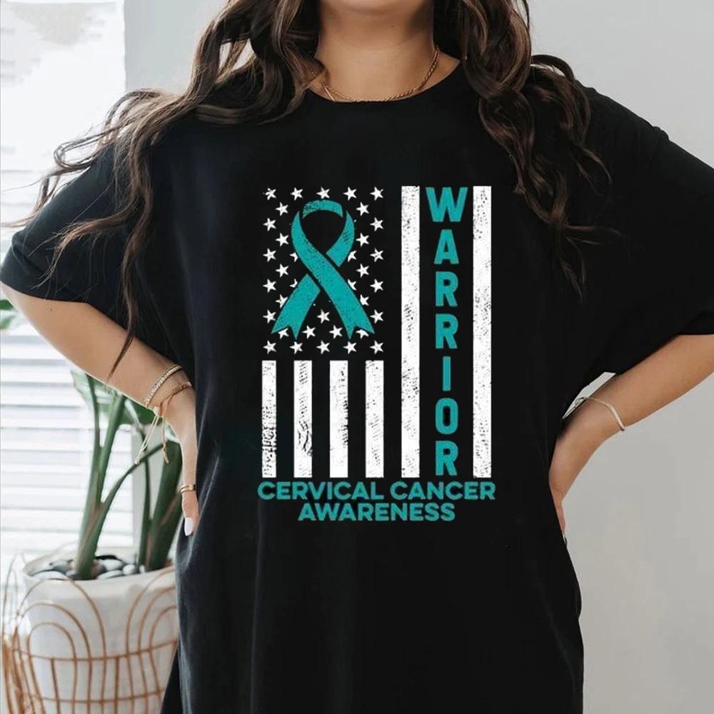 Cervical Cancer Awareness Tshirt Cervical Cancer Warrior Tee Teal Ribbon Flag S