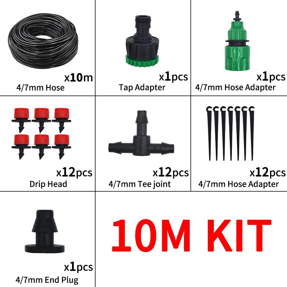 Micro Drip Irrigation System Portable 11M Automatic Watering with Adjustable Drippers Misting Watering Kits Garden Hose