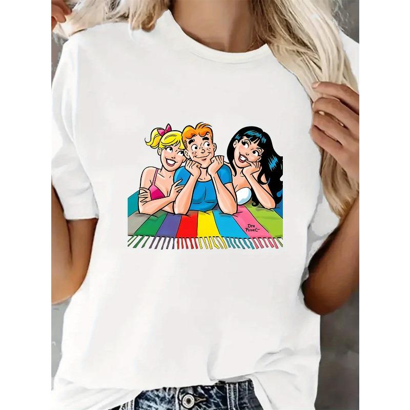 Women'S Short-Sleeve T-Shirt with a Fashionable Cartoon Graphic And a Round Neckline