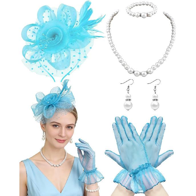 5Pcs Fascinators Hat for Women Tea Party Veil Mesh Headband Feather Hat for Women Veil Tea Party Hats