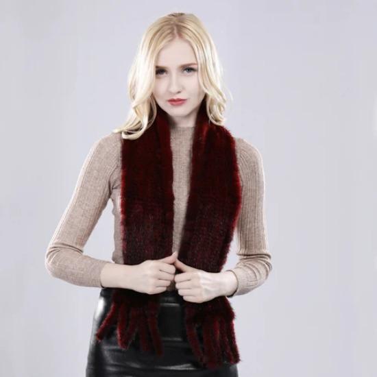 Women Hand Knitted Real Mink Fur Scarf Natural Warm Mink Fur Muffler Russia Lady Quality Tassel Genuine Mink Fur Scarves