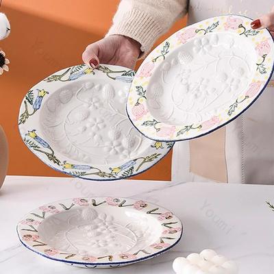 Kreative Reliefblumen-Keramikteller, leichtes Luxus-Restaurant, Pasta-Dessertteller, köstliche Gerichte, Speiseteller, einzigartiges Geschirr