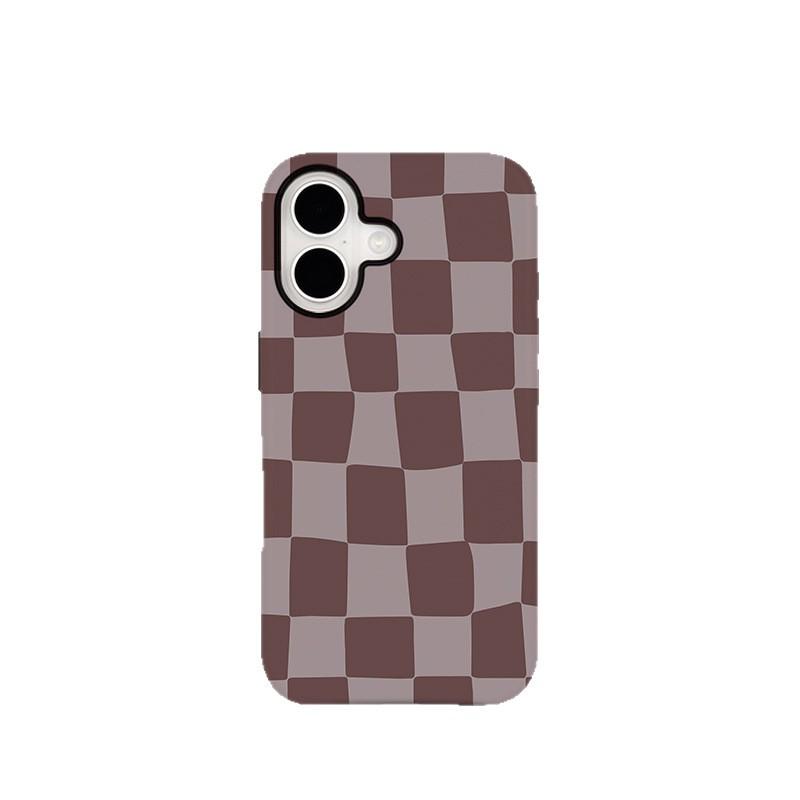 Magnetic Plaid Coffee Case & Film for Apple 17 - Two-in-One Protective Cover Apple Xs/X